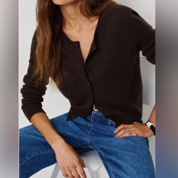 Reformation Sweaters - Reformation Clara Cashmere Crew Cardigan in Mole